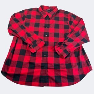 Chaps Womens No Iron Button Down Shirt Buffalo Plaid Long Sleeve Casual Top 2X